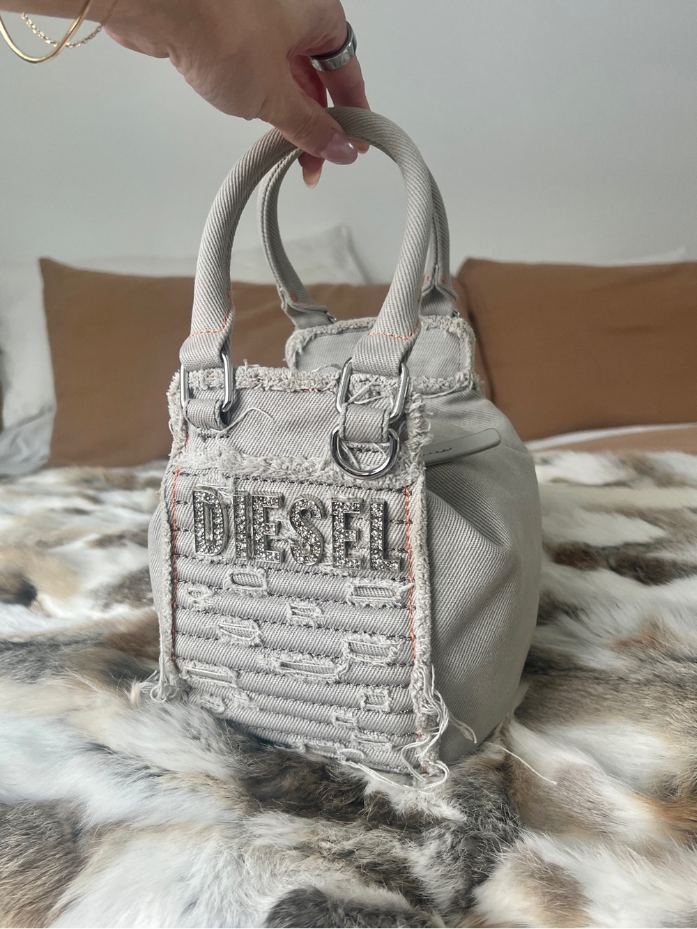 DIESEL Women’s Small Grey Denim Top-Handle Bag